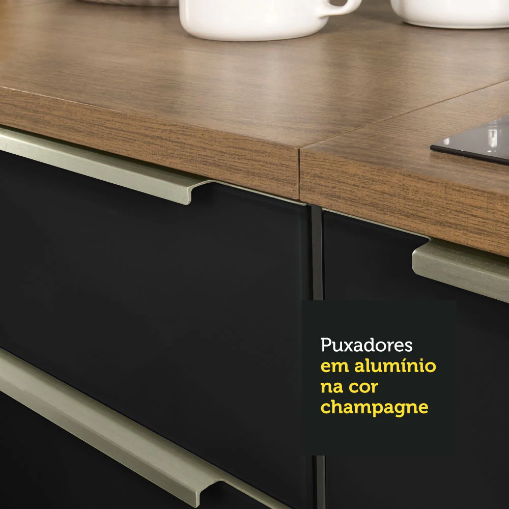 Armário de Cozinha Completa 340 x 60 cm Rustic/Preto Lux Madesa 01 - Image 8