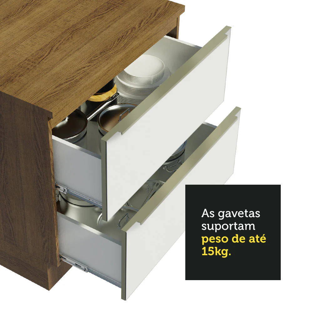 Armário de Cozinha Completa 320 x 60 cm Rustic Branco Veludo Lux Madesa 03 - Image 7