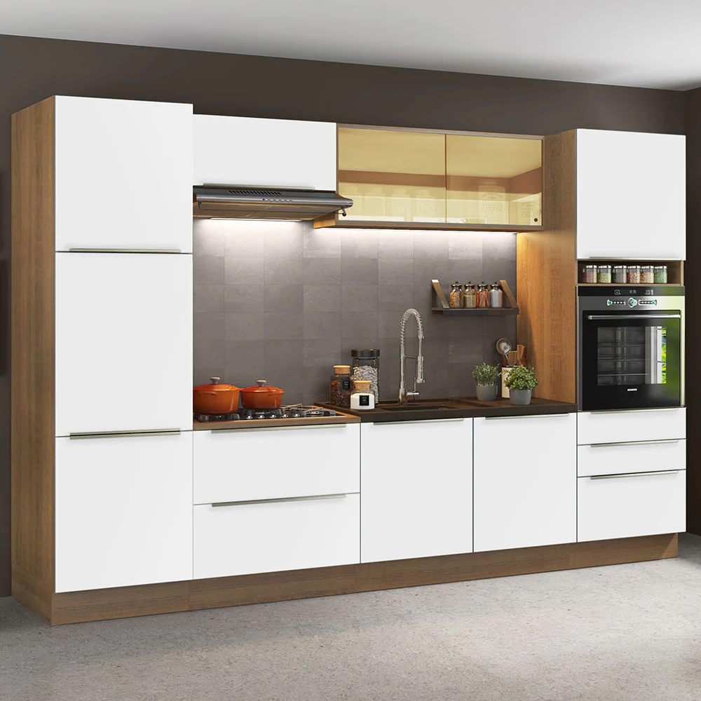 Armário de Cozinha Completa 320 x 60 cm Rustic Branco Veludo Lux Madesa 01