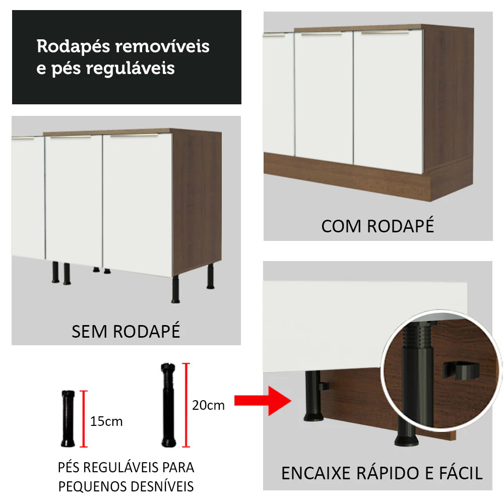 Armário de Cozinha Completa 260 x 60 cm Rustic Branco Veludo Lux Madesa 01 - Image 10