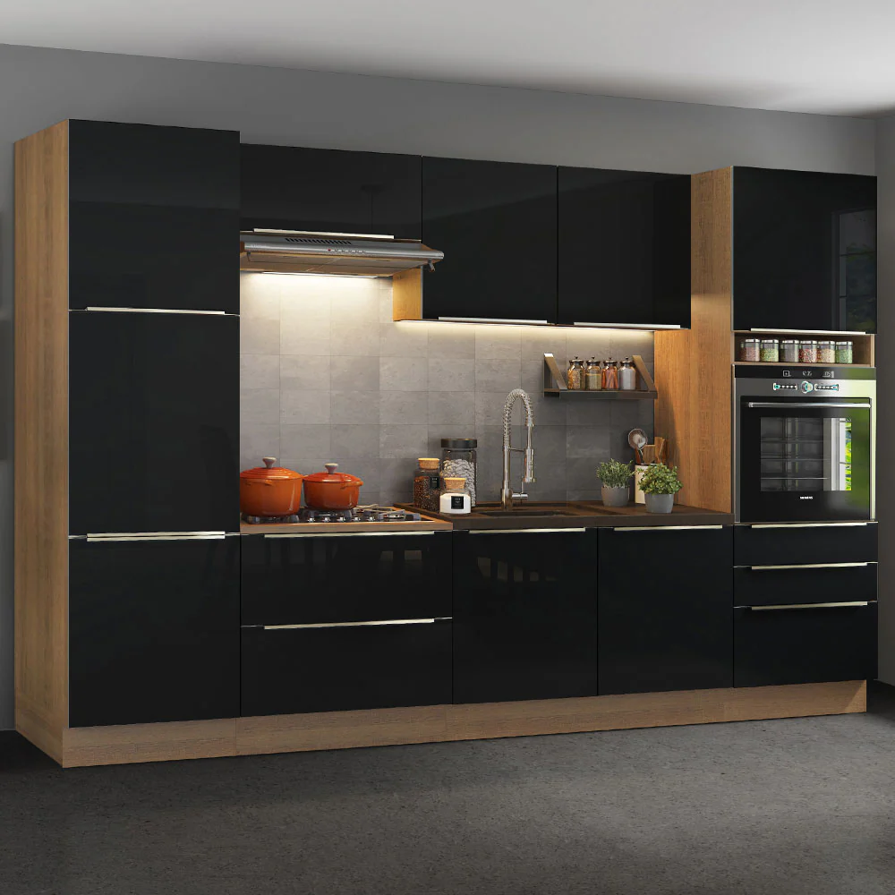 Armário de Cozinha Completa 320 x 60 cm Rustic/Preto Lux Madesa 03