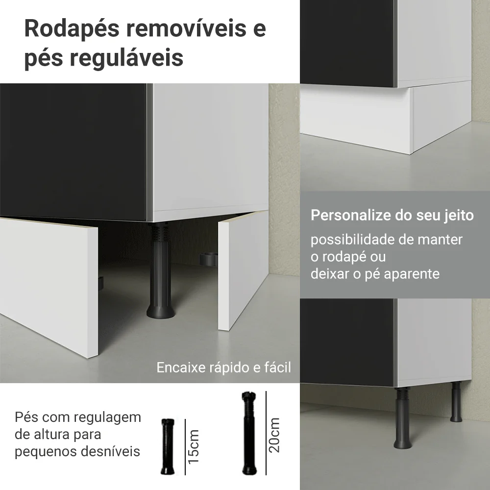 Armário de Cozinha Completa 320 x 60 cm Branco/Preto Lux Madesa 01 - Image 9
