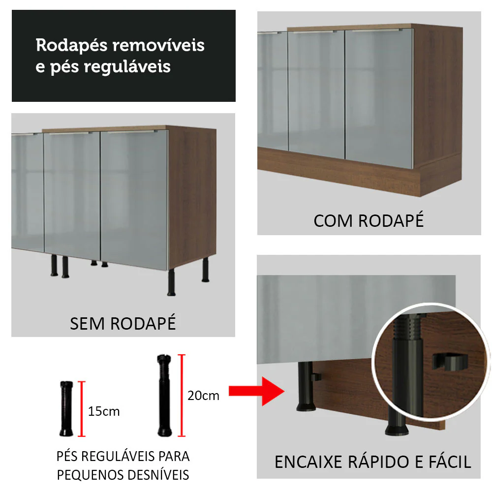 Armário de Cozinha Completa de Canto 546 x 60 cm Rustic/Cinza Lux Madesa 01 - Image 6