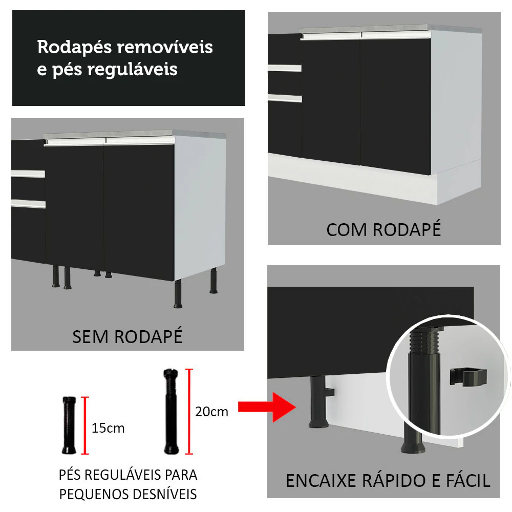Armário de Cozinha Completa 280cm Branco/Preto/Branco Marcela Madesa 03 - Image 9