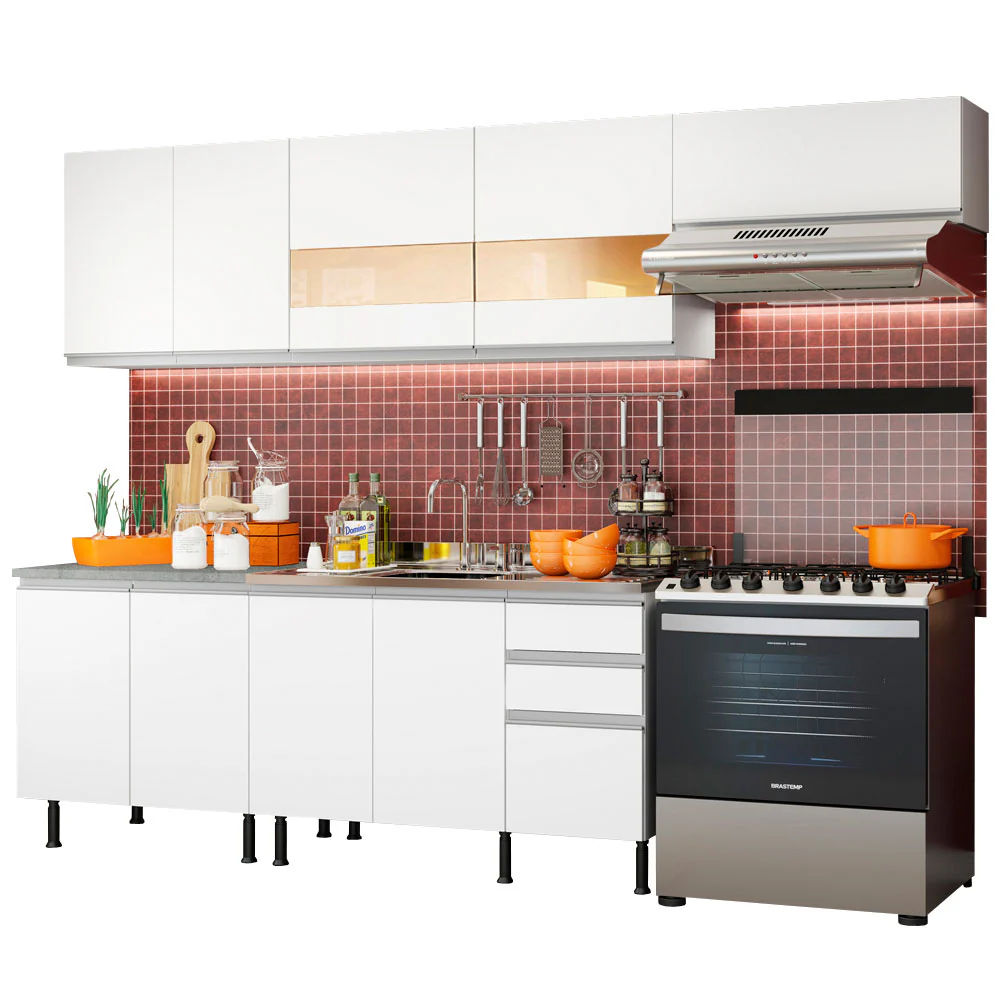 Armário de Cozinha Completa 280cm Branco Marcela Madesa 03SR - Image 2