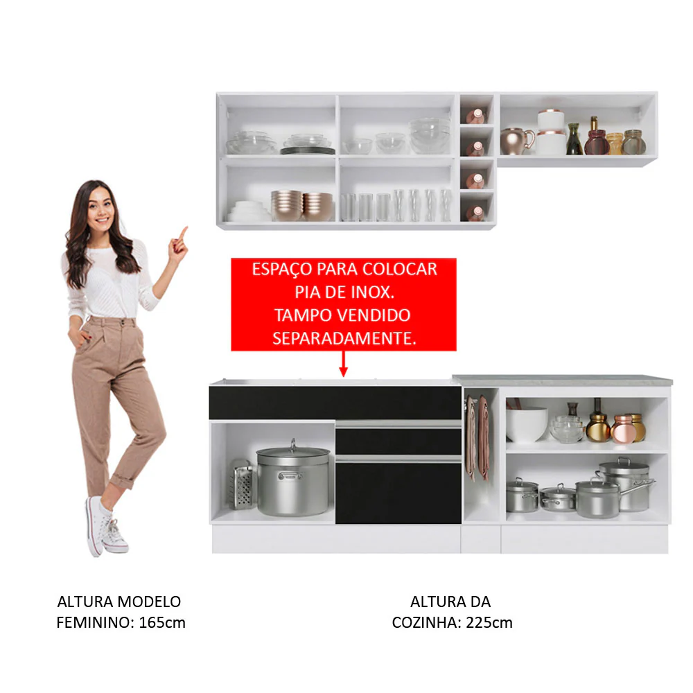 Armário de Cozinha Completa 220cm Branco/Preto Parma Madesa 03 - Image 5