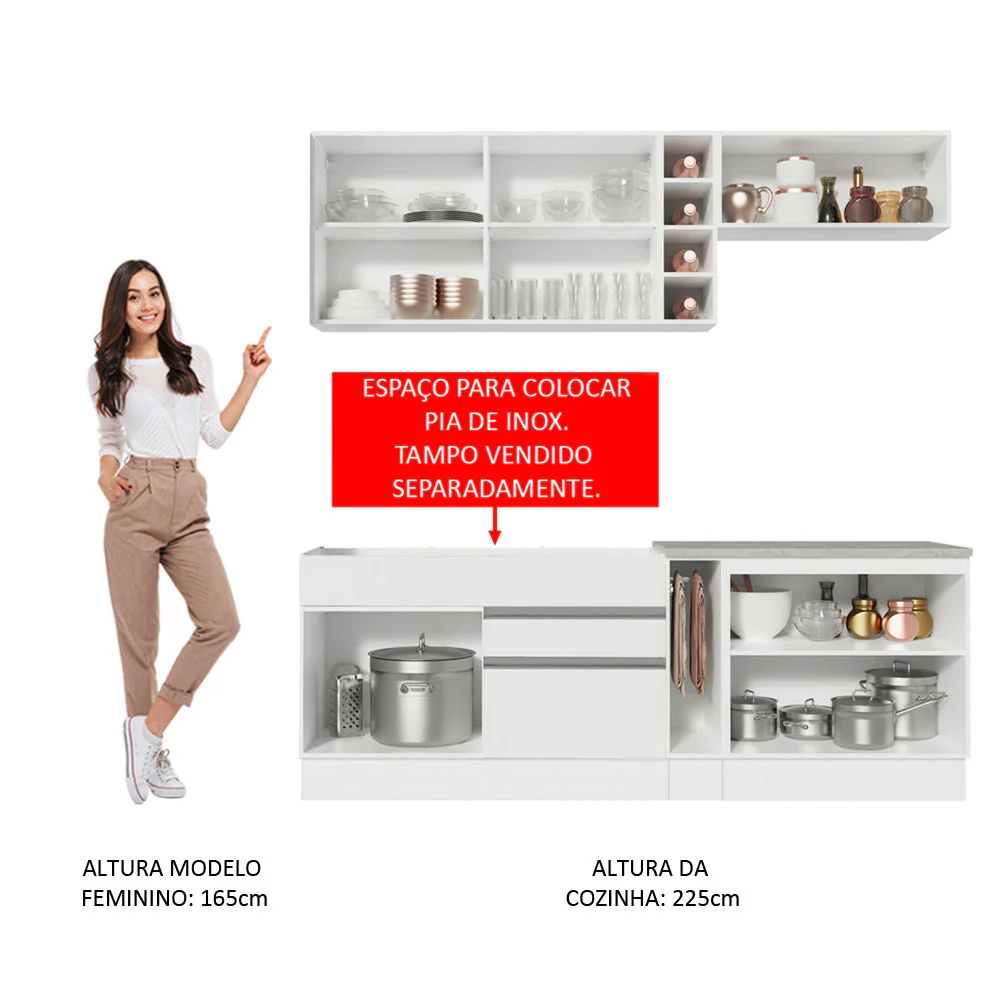 Armário de Cozinha Completa 220cm Branco Parma Madesa 03 - Image 5