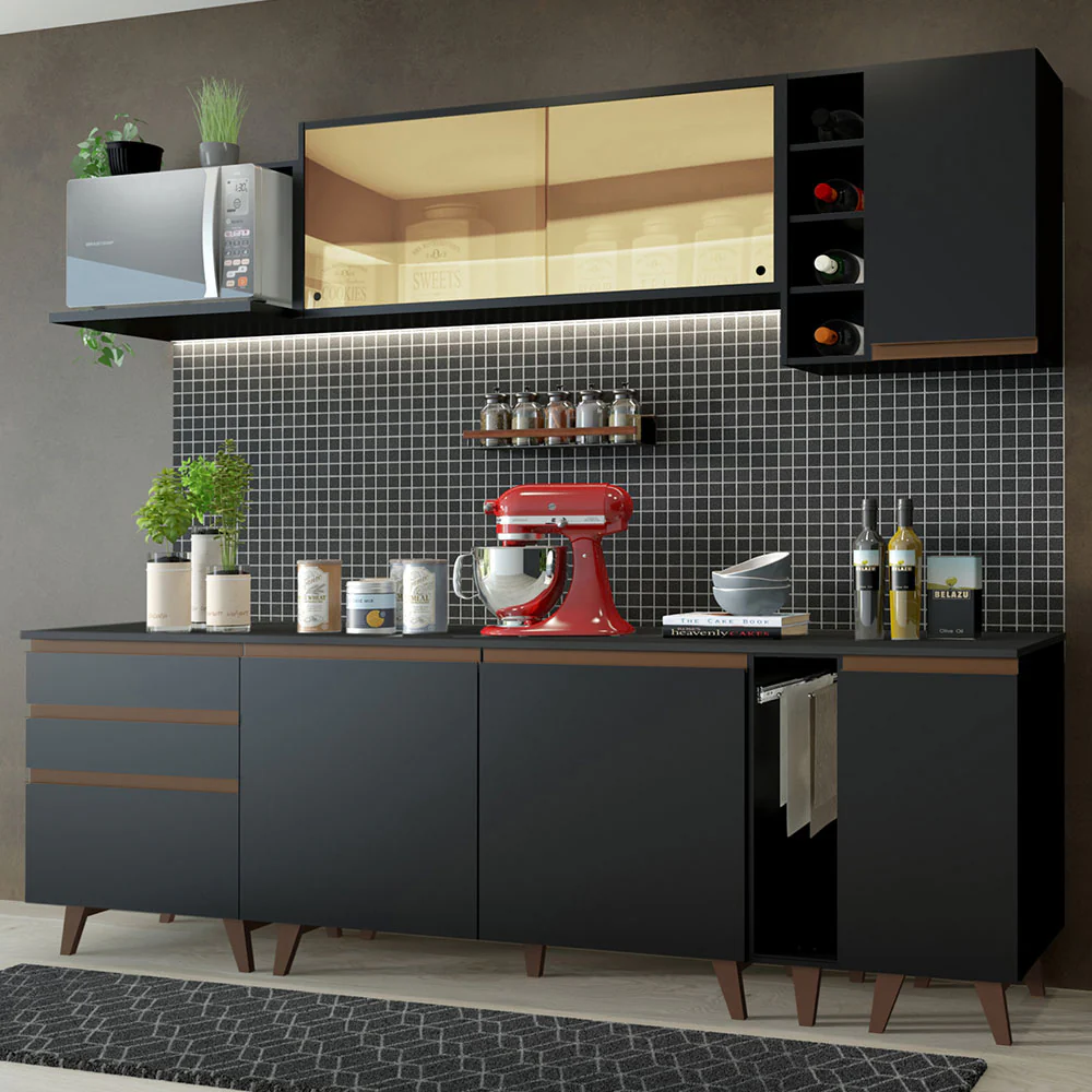 Armário de Cozinha Completa 235cm Preto Reims Madesa 01