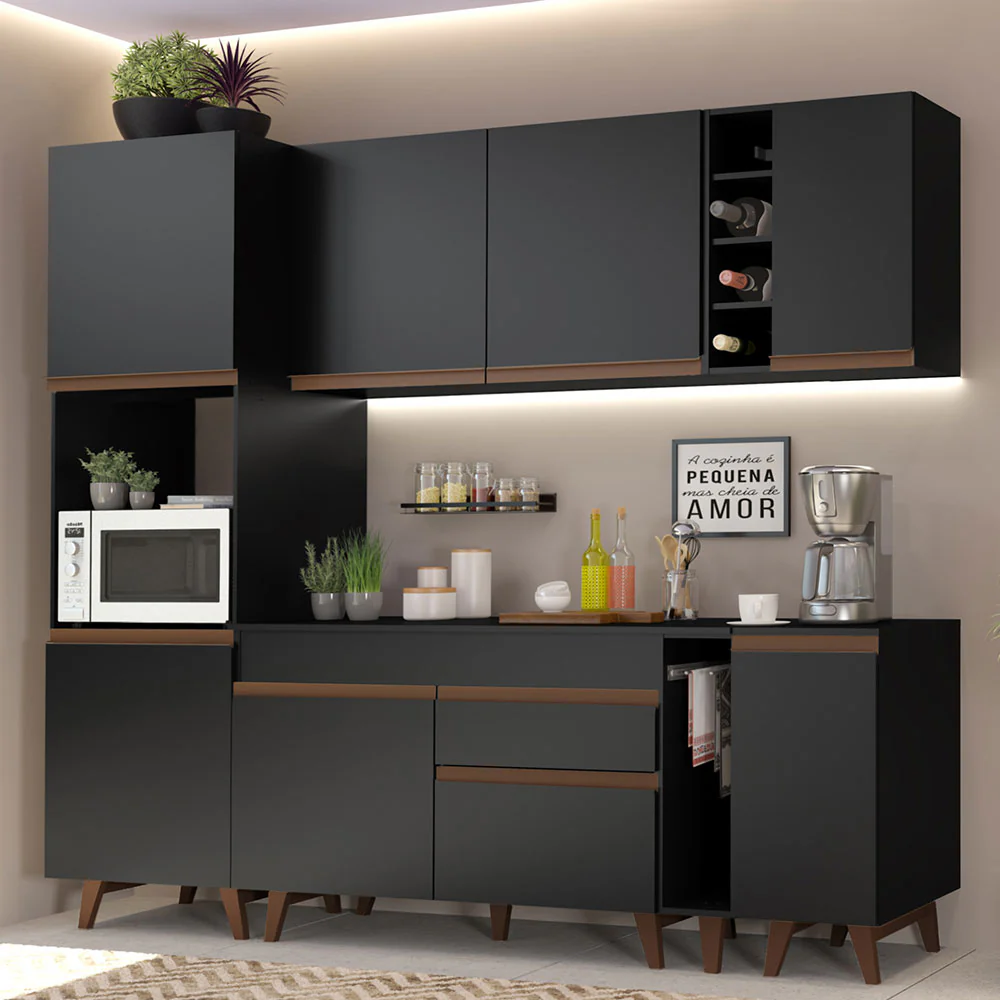 Armário de Cozinha Completa 235cm Preto Reims Madesa 02