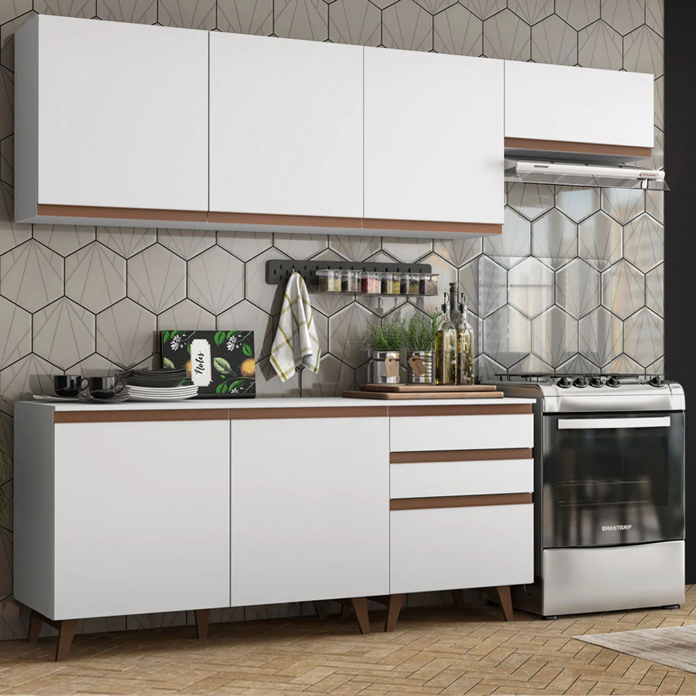 Armário de Cozinha Completa 250cm Branco Reims Madesa 02