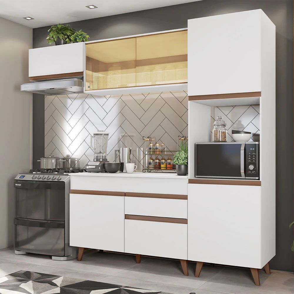 Armário de Cozinha Completa 250cm Branco Reims Madesa 03