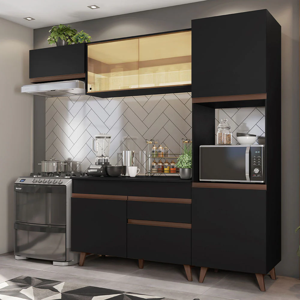 Armário de Cozinha Completa 250cm Preto Reims Madesa 03