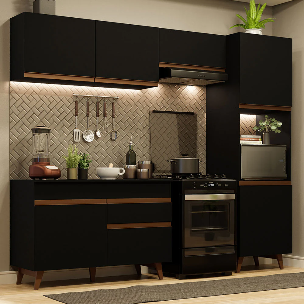 Armário de Cozinha Completa 250cm Preto Reims Madesa 05
