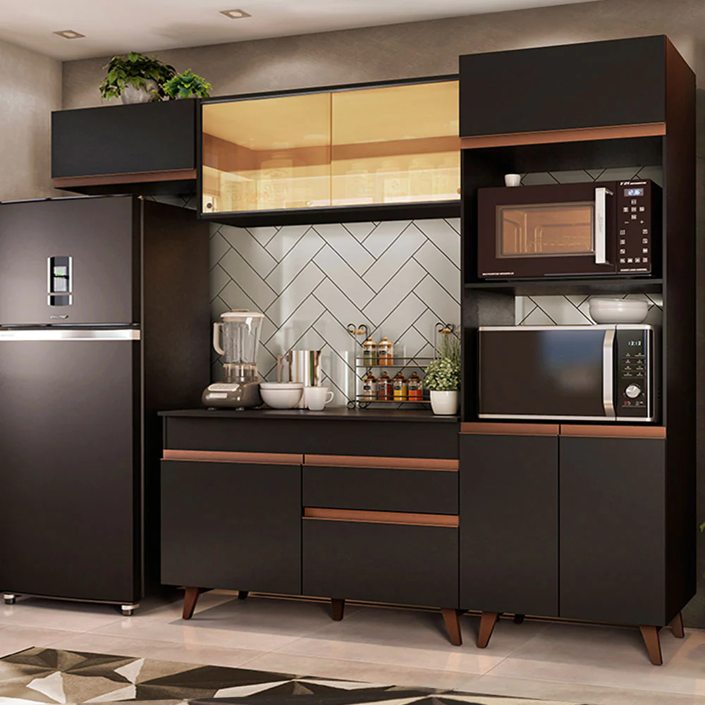 Armário de Cozinha Completa 260cm Preto Reims Madesa 01