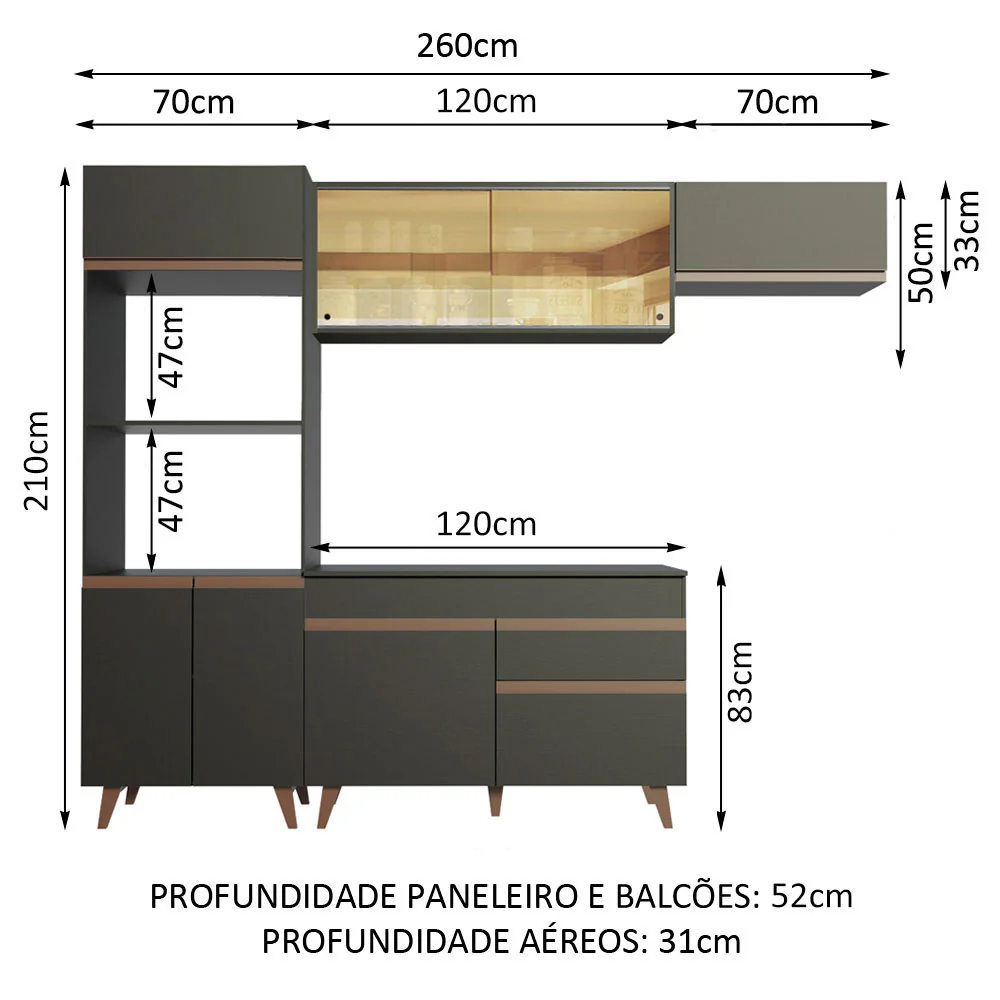 Armário de Cozinha Completa 260cm Preto Reims Madesa 01 - Image 3