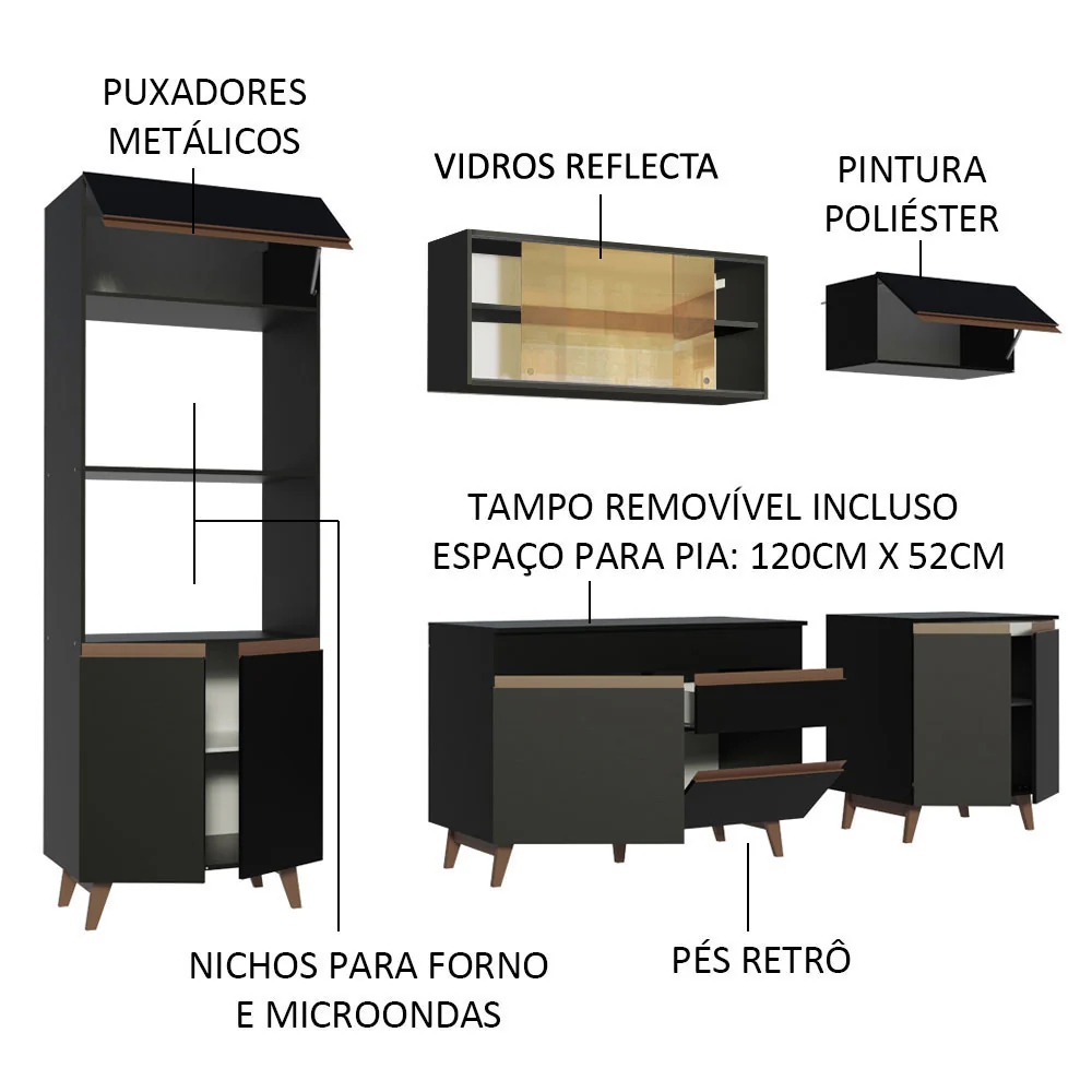 Armário de Cozinha Completa 260cm Preto Reims Madesa 02 - Image 4