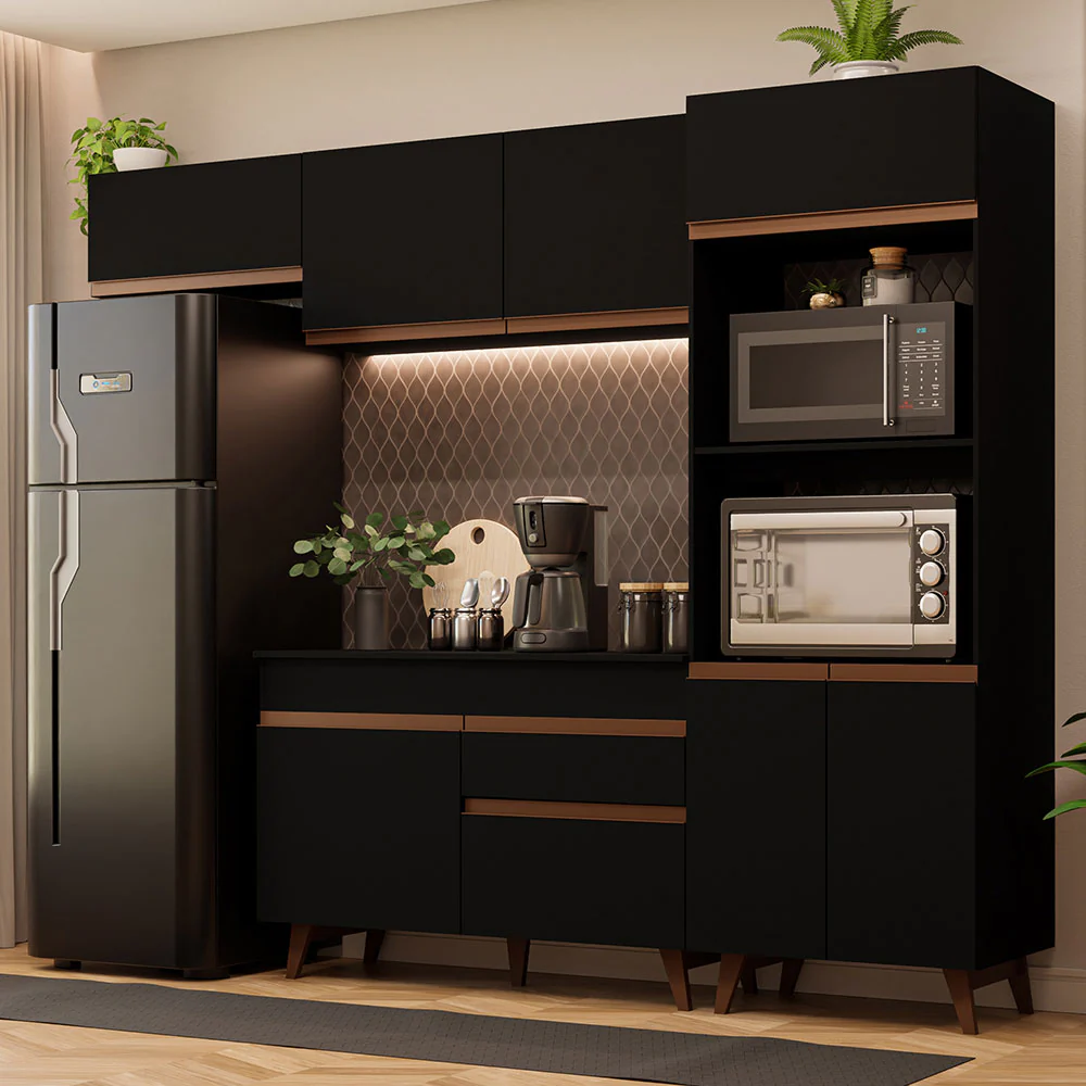 Armário de Cozinha Completa 260cm Preto Reims Madesa 08