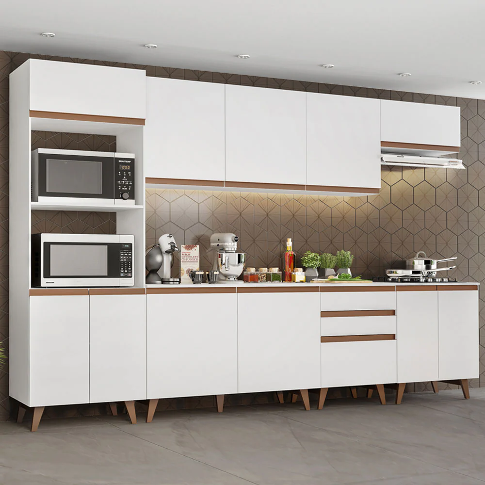 Armário de Cozinha Completa 320cm Branco Reims Madesa 02