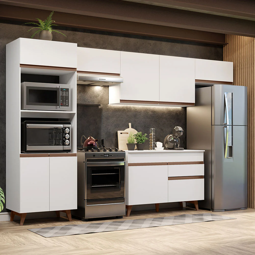Armário de Cozinha Completa 330cm Branco Reims Madesa 01