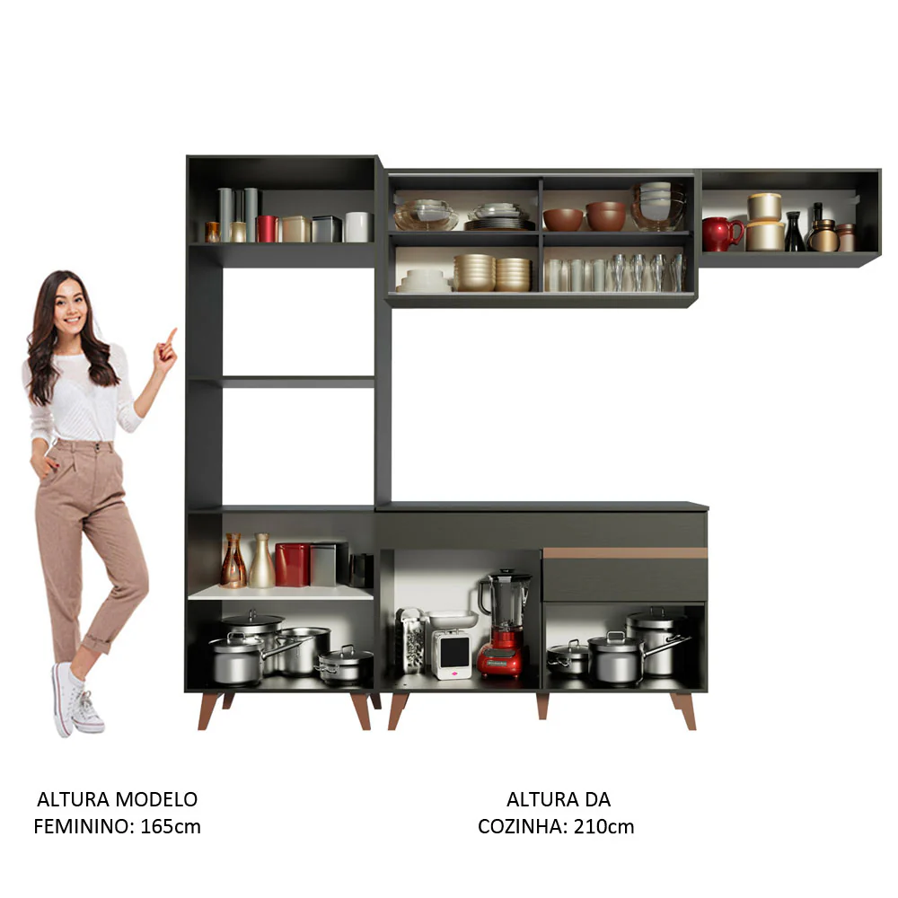 Armário de Cozinha Completa 260cm Preto Reims Madesa XA01 - Image 5