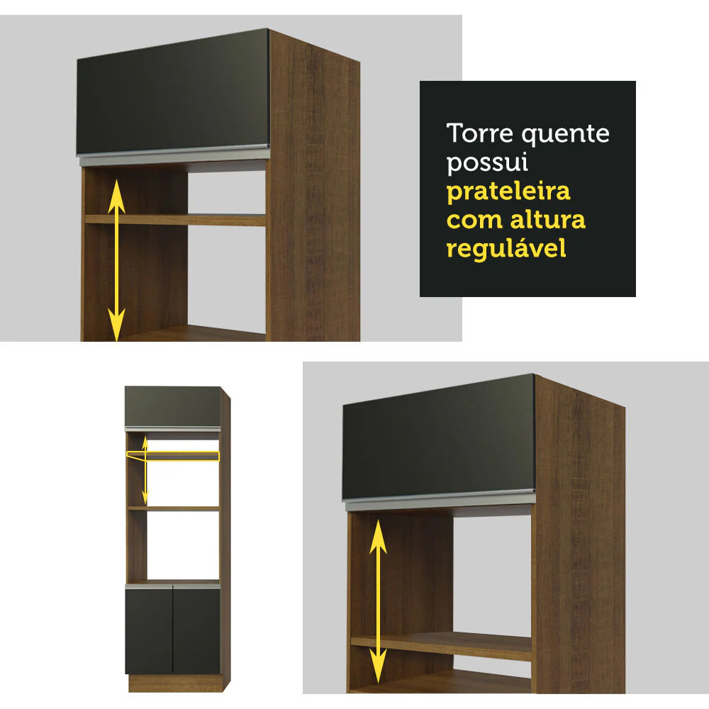 Armário de Cozinha Completa 290cm Rustic/Preto/Crema Safira Madesa 03 - Image 8