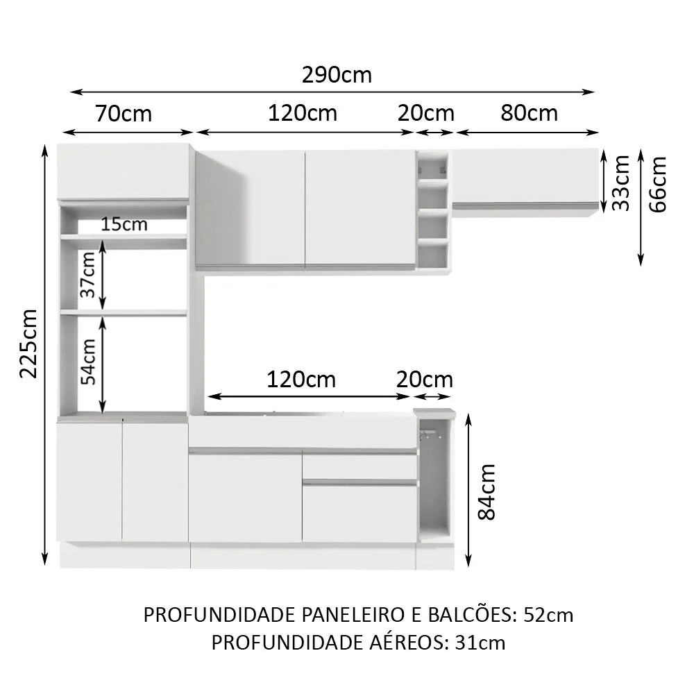 Armário de Cozinha Completa 290cm Branco Safira Madesa 14 - Image 2