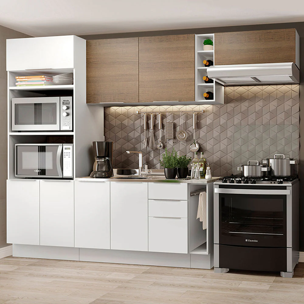 Armário de Cozinha Completa 290cm Branco/Branco/Rustic Stella Madesa 02