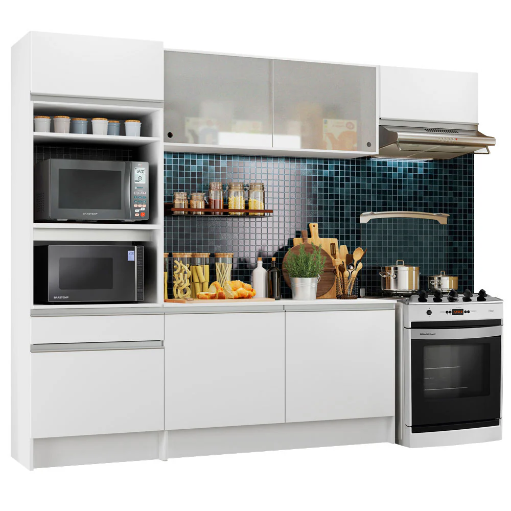 Armário de Cozinha Completa 240cm Branco Topazio Madesa 01 - Image 2