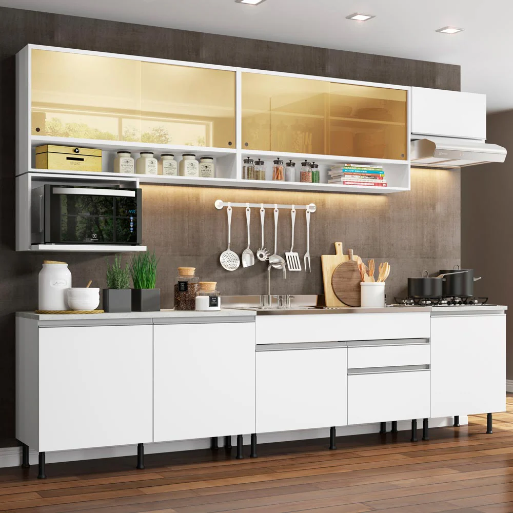 Armário de Cozinha Completa 300cm Branco Verona Madesa 01SR