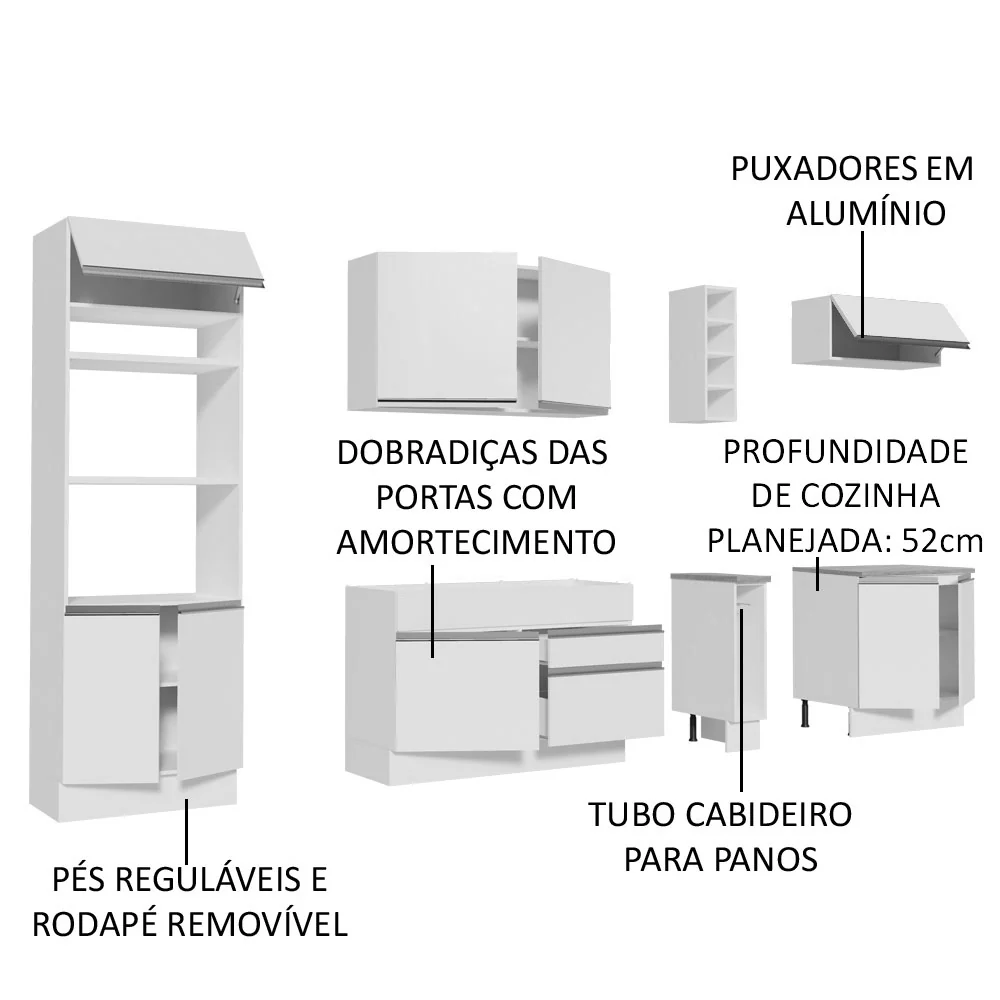 Armário de Cozinha Completa 290cm Branco Vicenza Madesa - Image 4