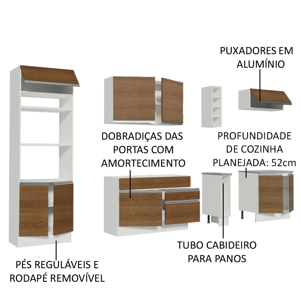 Armário de Cozinha Completa 290cm Branco/Rustic Vicenza Madesa - Image 4