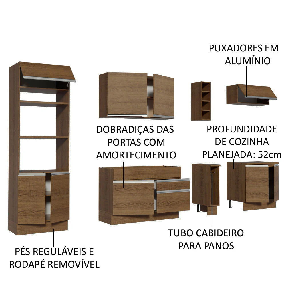 Armário de Cozinha Completa 290cm Rustic/Rustic Vicenza Madesa 02 - Image 4