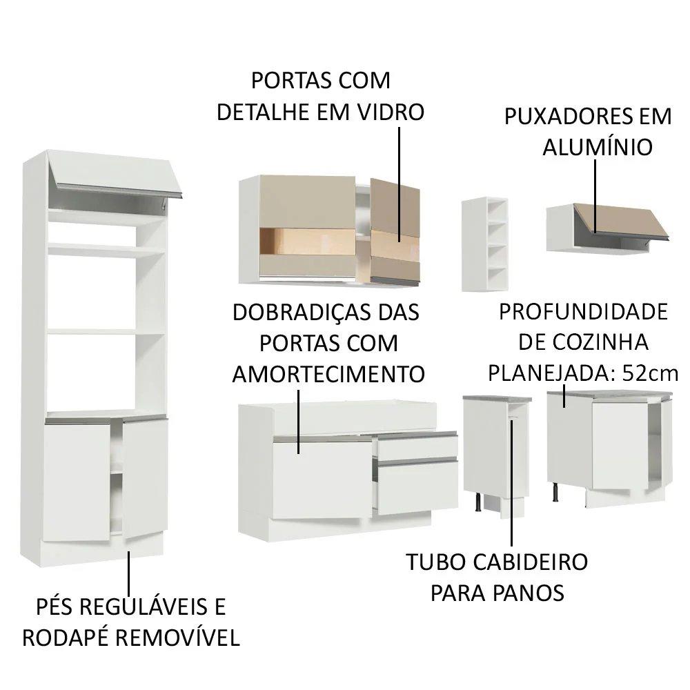 Armário de Cozinha Completa 290cm Branco/Crema Vicenza Madesa 11 - Image 3