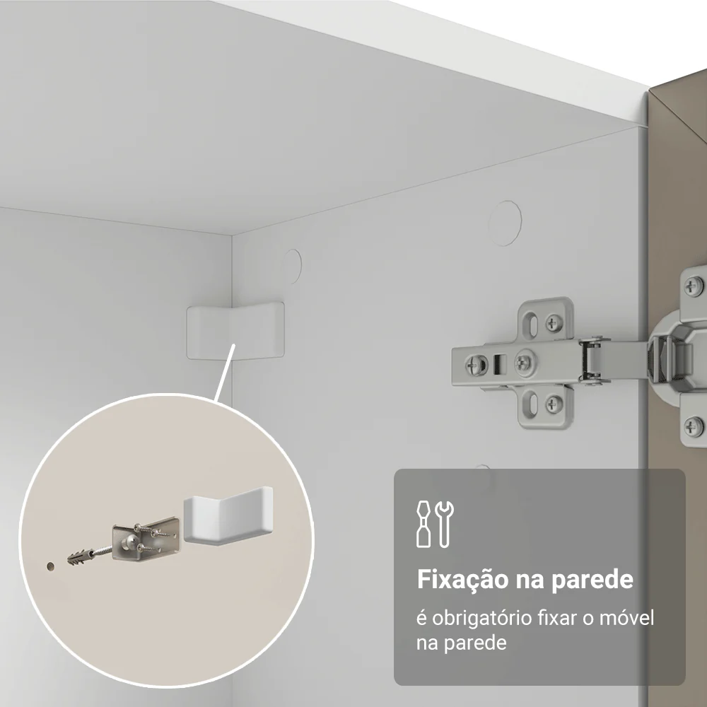Cristaleira 70 cm 2 Portas de Vidro com Pés Cônicos Branco/Crema/Branco Vik Madesa - Image 7