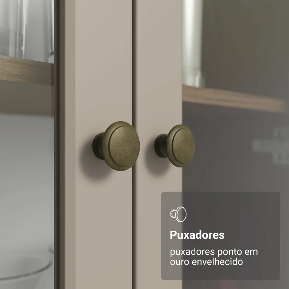 Cristaleira 70 cm 2 Portas de Vidro com Pés Trapézio Rustic/Crema/Rustic Vik Madesa - Image 6