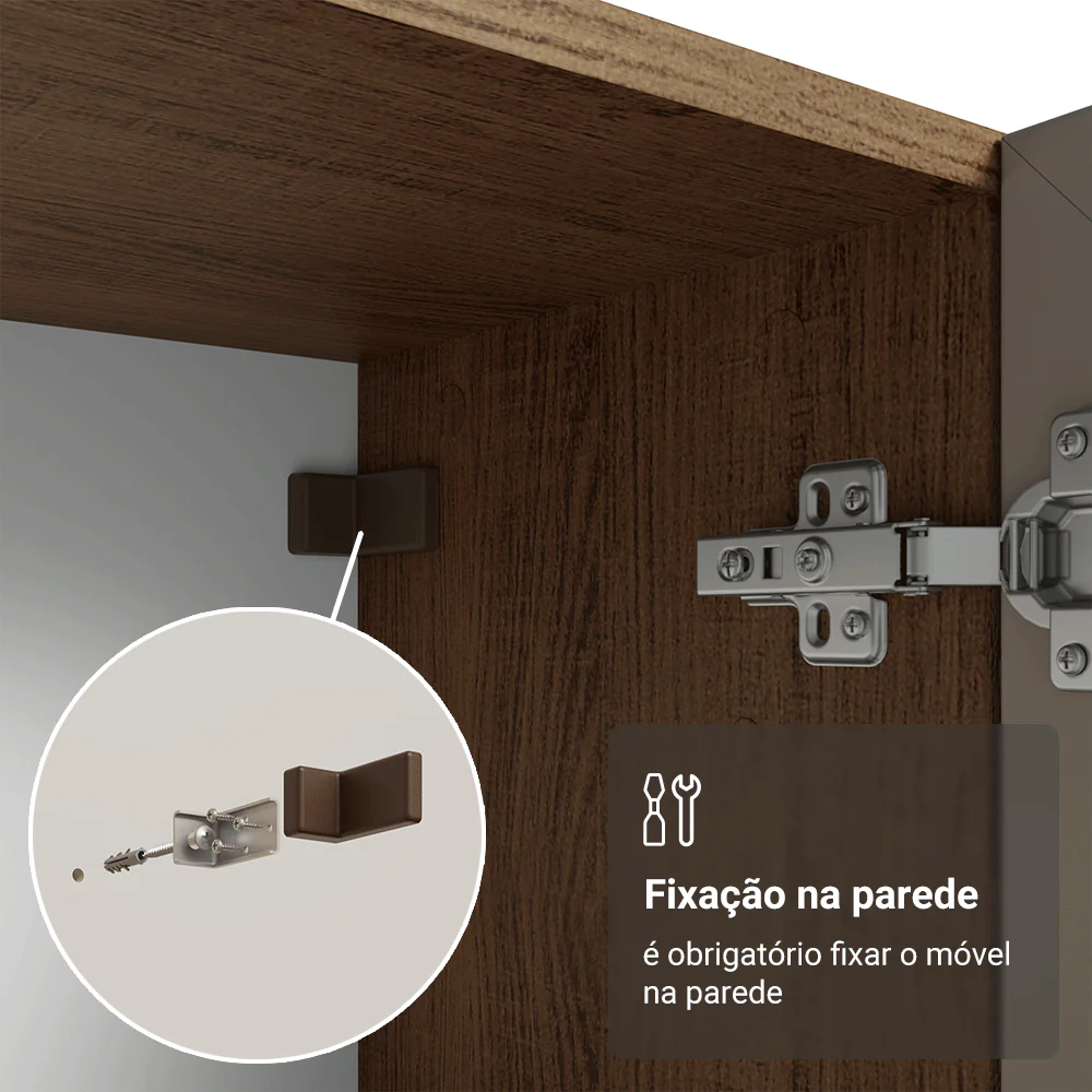 Cristaleira 70 cm 2 Portas de Vidro com Pés Trapézio Rustic/Crema/Rustic Vik Madesa - Image 7