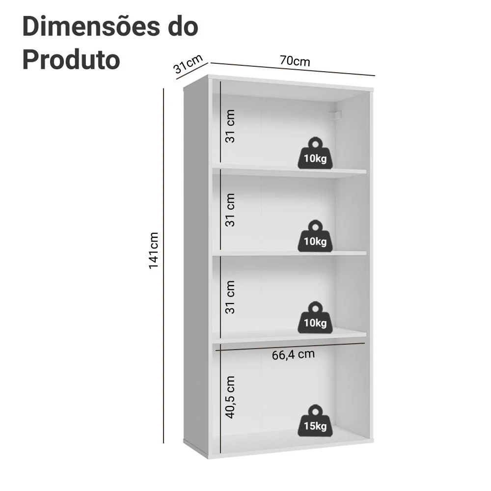 Módulo Cristaleira 70 cm 2 Portas de Vidro Branco Madesa - Image 2