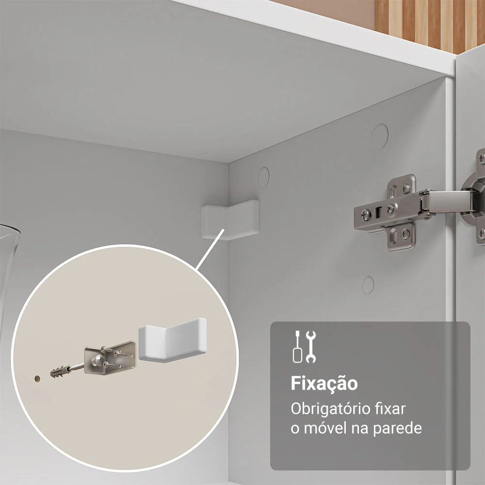 Módulo Cristaleira 70 cm 2 Portas de Vidro Branco Madesa - Image 4