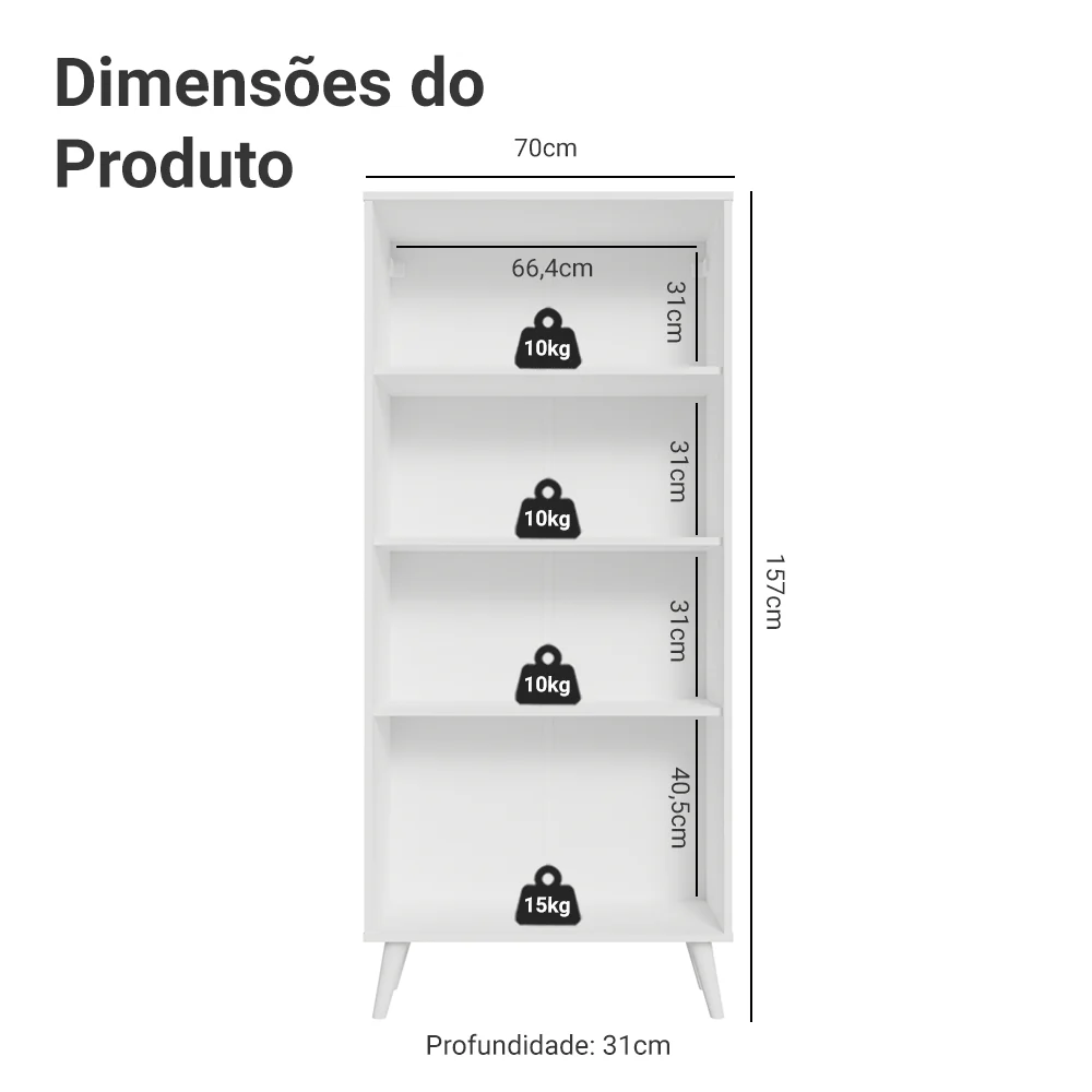 Cristaleira 70 cm 2 Portas de Vidro com Pés Cônicos Branco/Azul/Branco Vik Madesa - Image 3