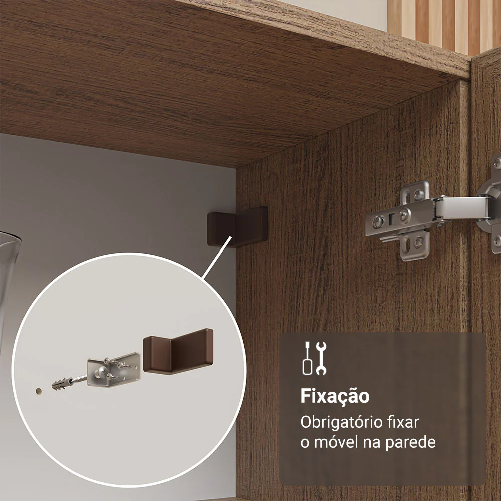 Cristaleira 70 cm 2 Portas de Vidro com Pés Cônicos Rustic/Branco Madesa - Image 8