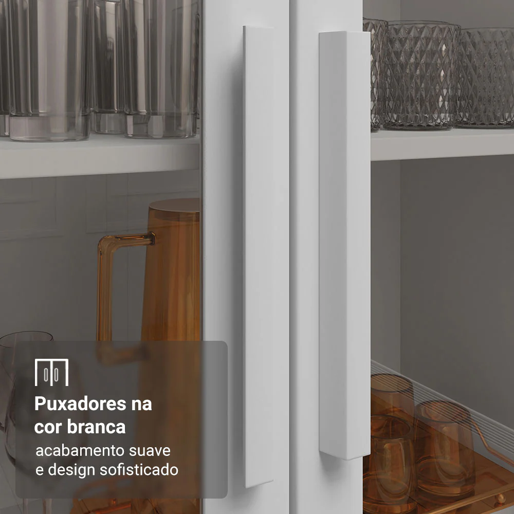 Cristaleira 70 cm 2 Portas de Vidro com Pés Trapézio Branco/Marrom Madesa - Image 6