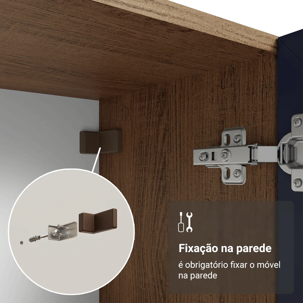 Cristaleira 70 cm 2 Portas de Vidro com Pés Trapézio Rustic/Azul/Rustic Vik Madesa - Image 8