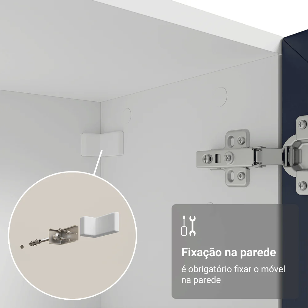 Cristaleira Suspensa 70 cm 2 Portas de Vidro Branco/Azul Vik Madesa - Image 9