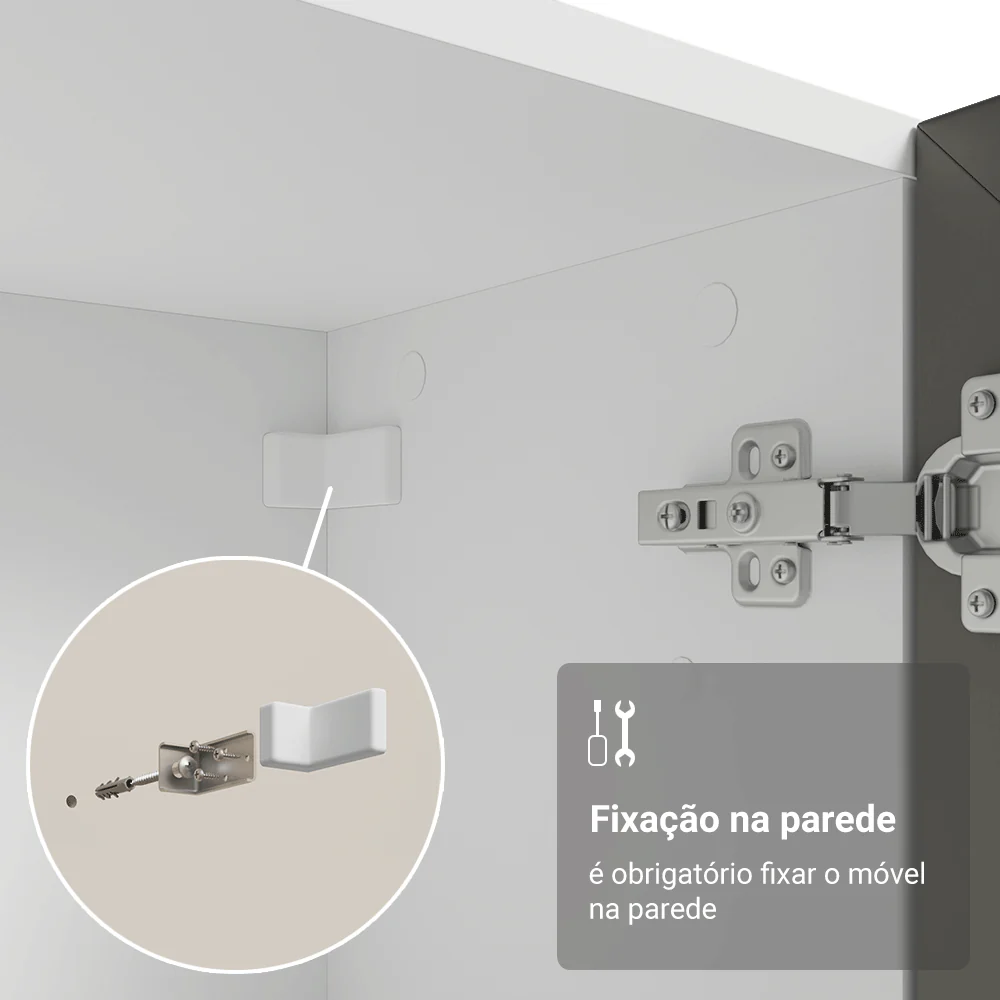 Cristaleira Suspensa 70 cm 2 Portas de Vidro Branco/Cinza Vik Madesa - Image 9