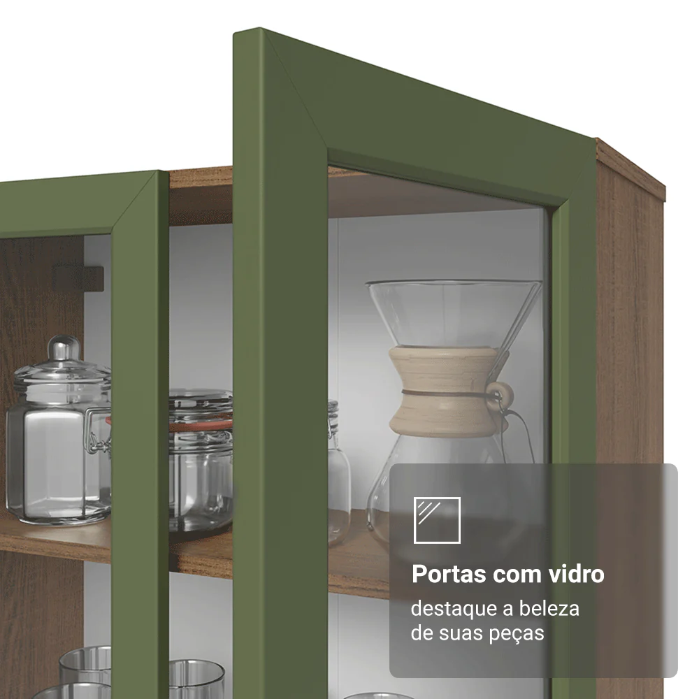 Cristaleira Suspensa 70 cm 2 Portas de Vidro Rustic/Verde Vik Madesa - Image 10