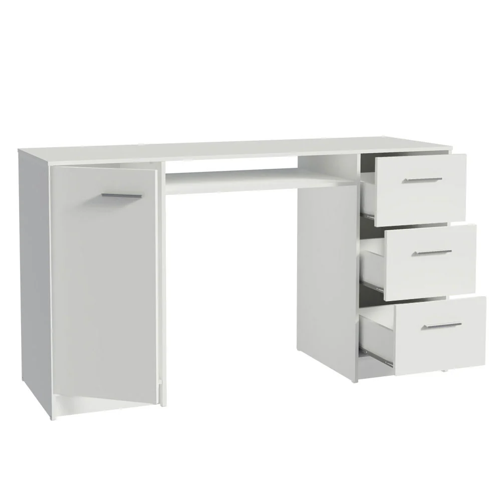 Escrivaninha 3 Gavetas 1 Porta Branco Madesa - Image 5