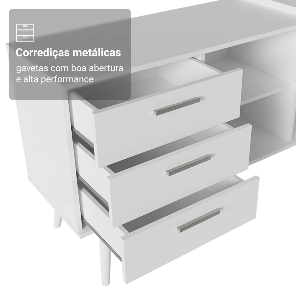 Escrivaninha Em L Mesa Para Computador Gamer 3 Gavetas Branco Lisboa Madesa - Image 6