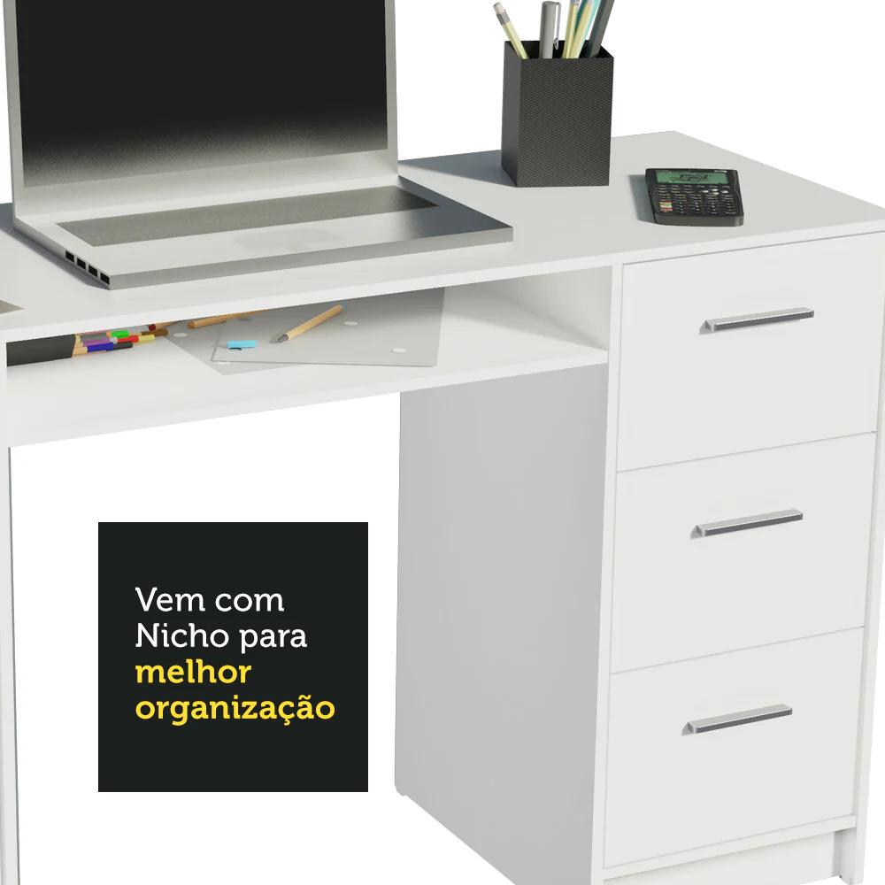 Escrivaninha Madesa Alaska + Estante Livreiro 6906 Branco - Image 6