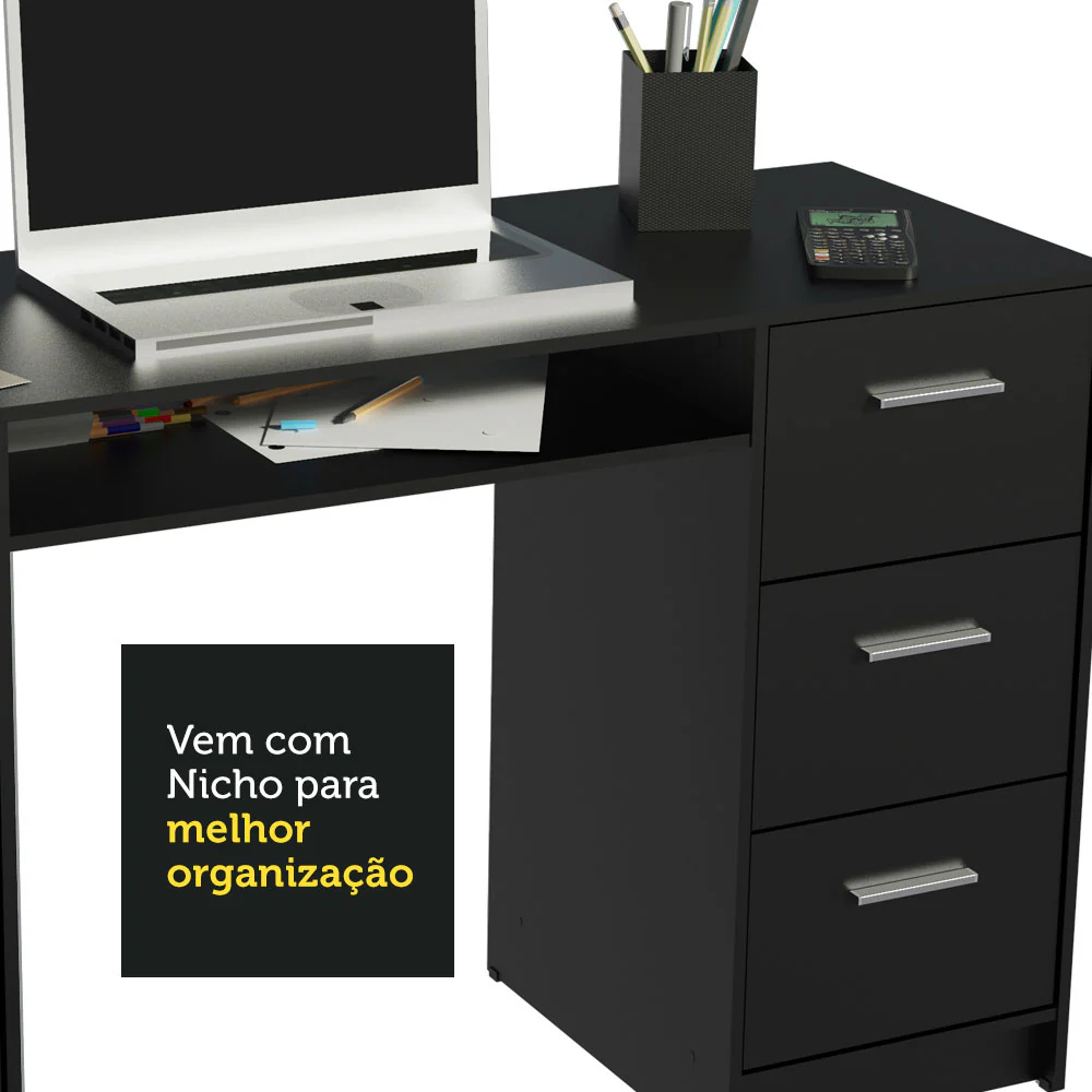 Escrivaninha Madesa Alaska + Estante Livreiro 6906 Preto - Image 6