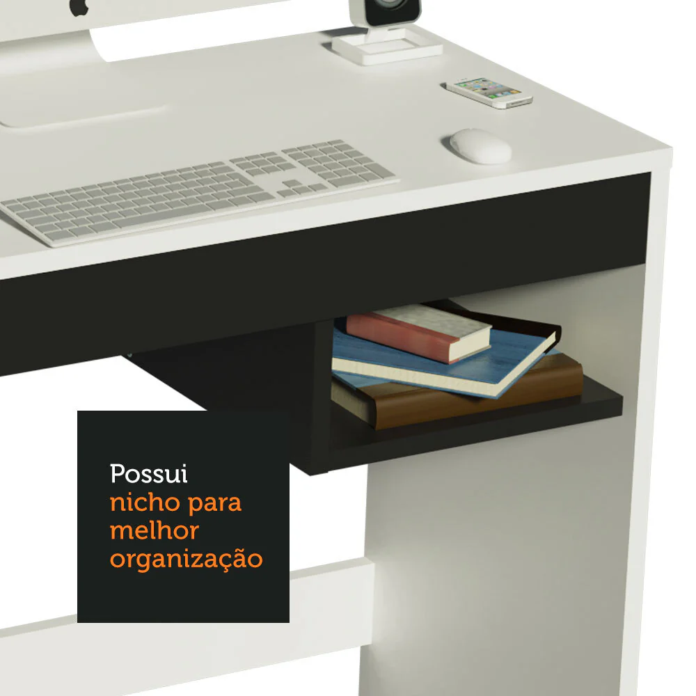 Escrivaninha Madesa Rubi + Estante Livreiro 6906 Branco/Preto - Image 6